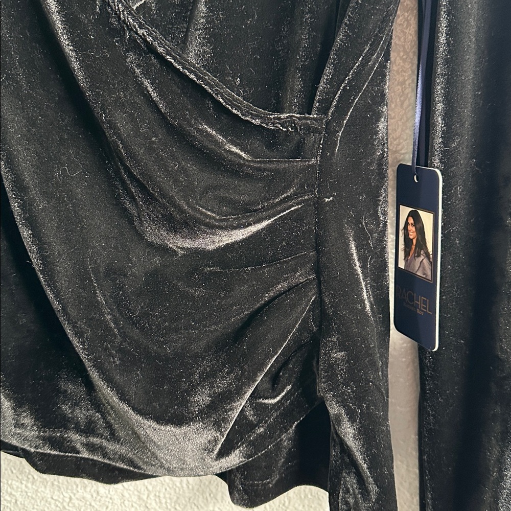 RACHEL ROY Black Velvet V-Neck wrap Blouse size M whimsical - Picture 3 of 7